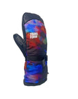 Black and colorful The Team snowboard mitten with Primaloft insulation for harsh weather conditions.