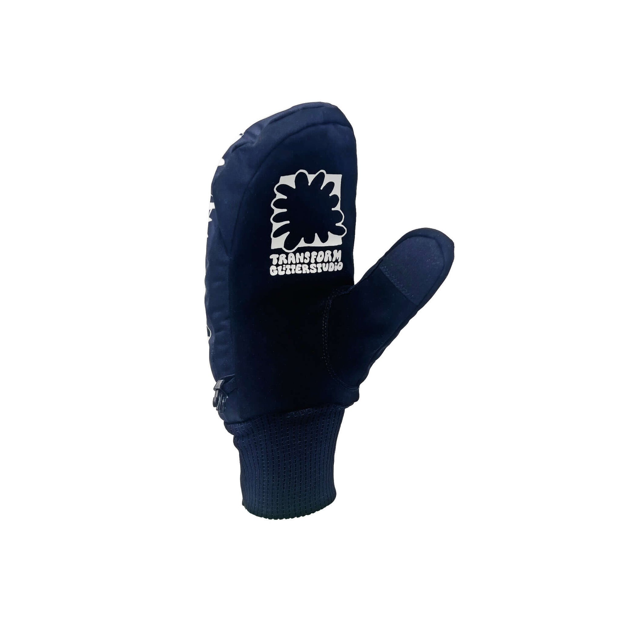 The KO Mitt x Glitterstudio Black snowboard glove with Primaloft Gold Insulation, Hipora 10k waterproof inserts, touchscreen compatibility