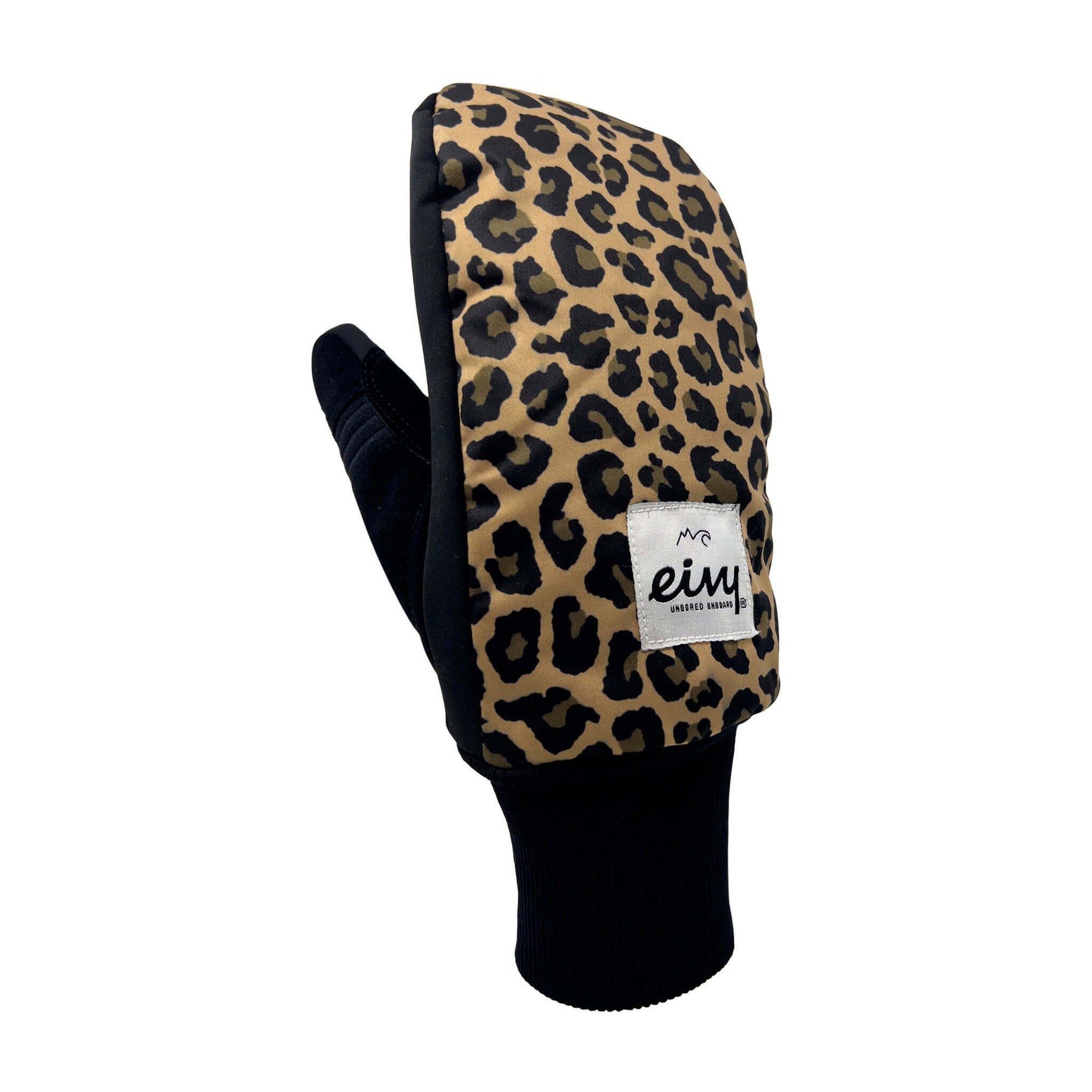 Leopard print KO Mitt snowboard glove by Eivy with Primaloft Gold Insulation and Hipora 10k waterproof inserts for snowboarding.