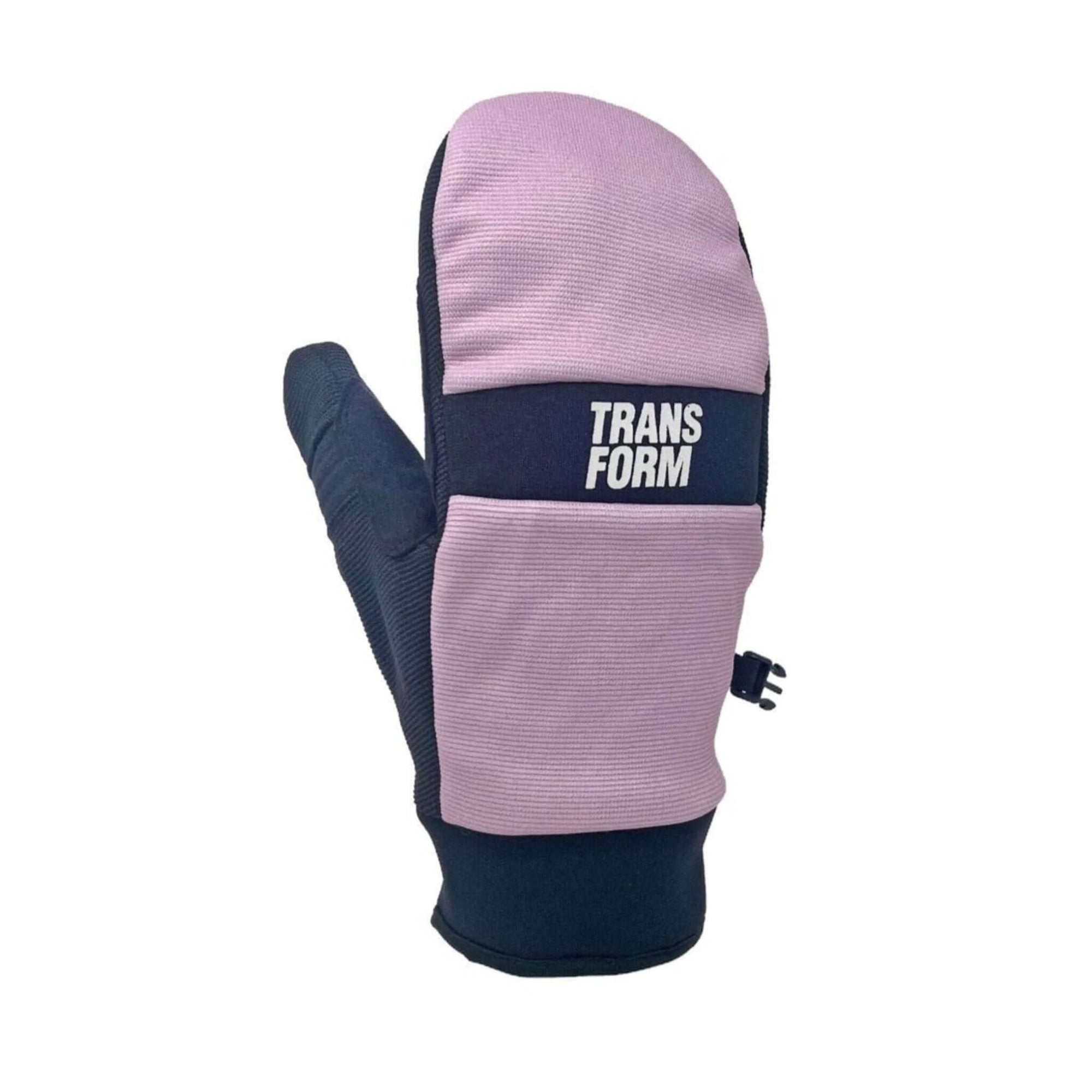 Pink spring snowboarding mitt with low-profile shape, fleece liner, touchscreen compatible neoprene thumb, and full hyper grip rubber palm.