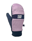 Pink spring snowboarding mitt with low-profile shape, fleece liner, touchscreen compatible neoprene thumb, and full hyper grip rubber palm.